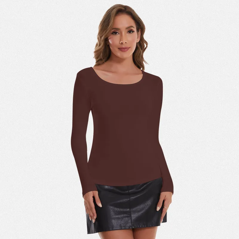 Shaperin Long Sleeve Scoop Neck Basic Slim Fit Top made by Shaperin