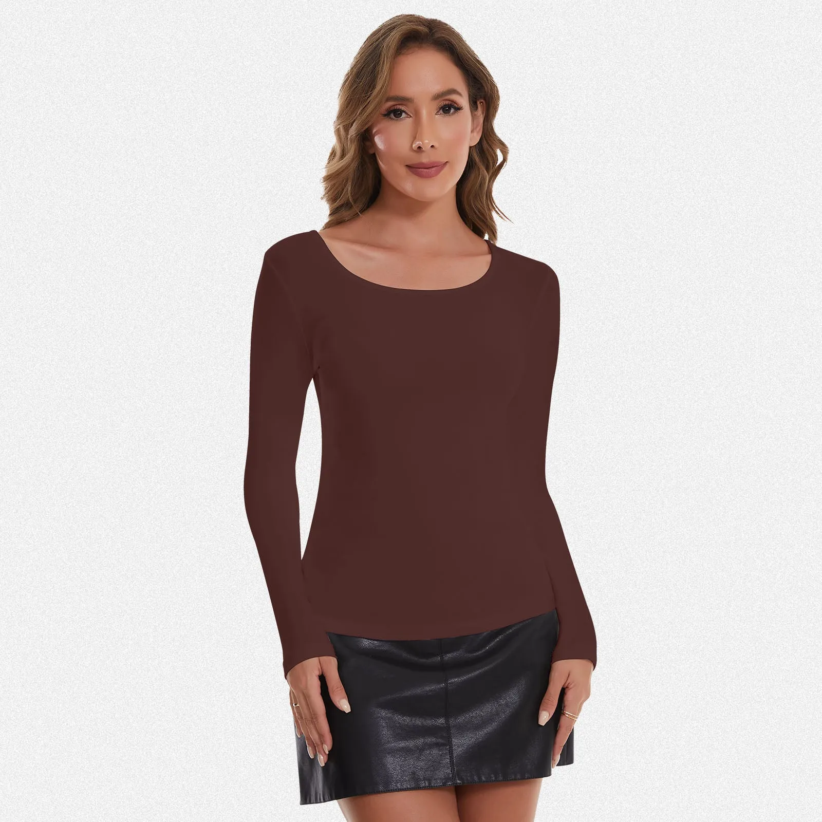 Shaperin Long Sleeve Scoop Neck Basic Slim Fit Top sold by Shaperin
