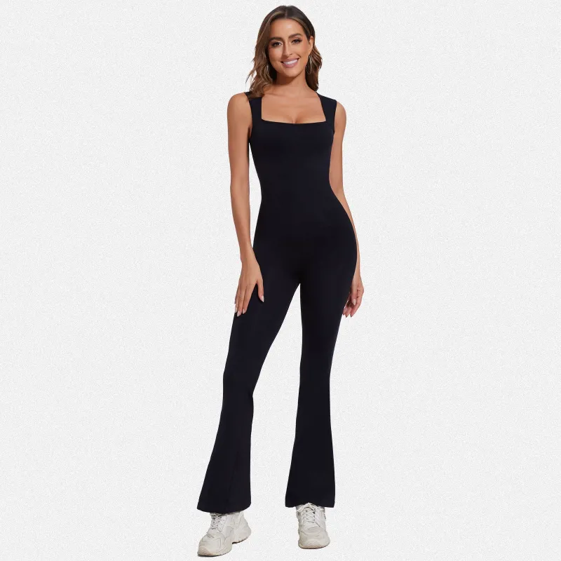 Shaperin Sleeveless Suqare Neck Flared Leggings Workout Unitard Jumpsuit sold by Shaperin