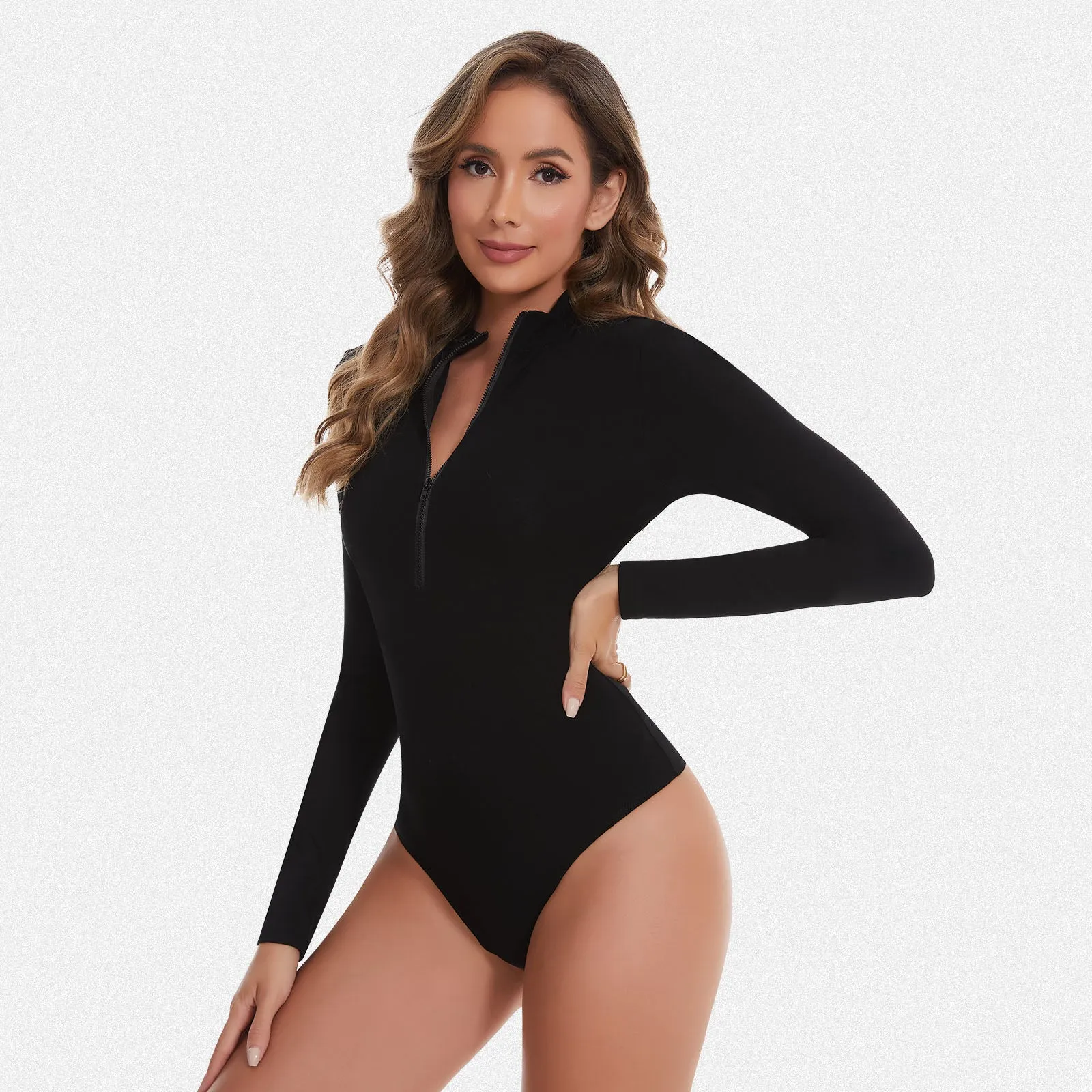 Shaperin Long Sleeve Zip Up Bodysuit Top sold by Shaperin product image thumbnail 2