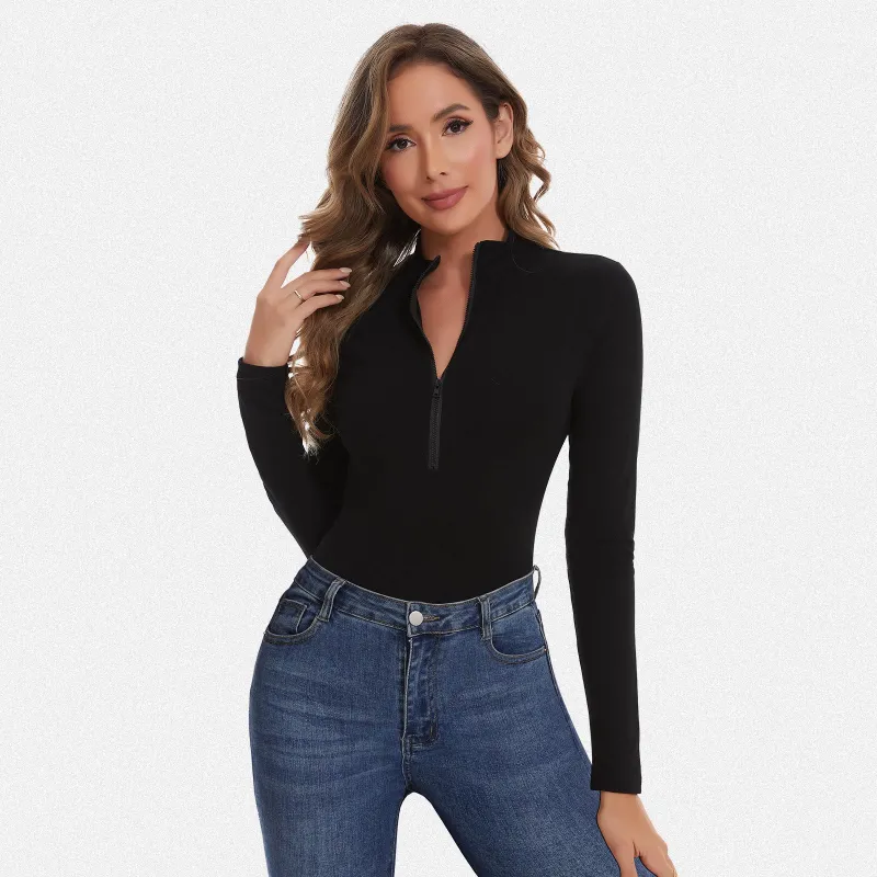 Shaperin Long Sleeve Zip Up Bodysuit Top sold by Shaperin