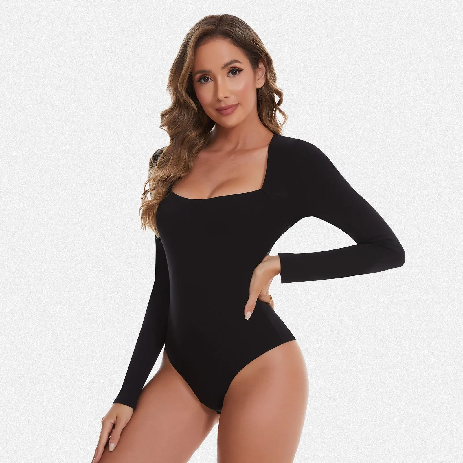 Shaperin Long Sleeve Curved Square Neck Bodysuit Top sold by Shaperin product image thumbnail 2