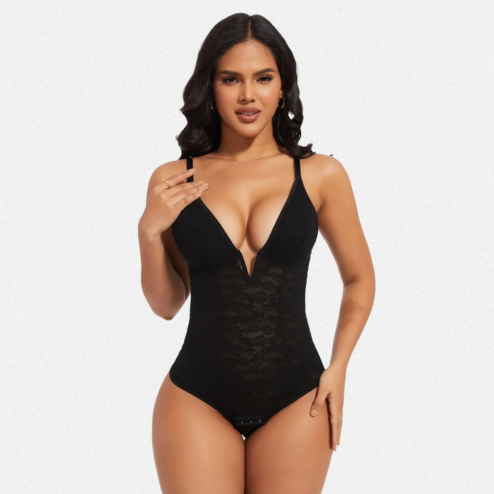 Shaperin Lace Bodysuit Deep V Shapewear Thong sold by Shaperin