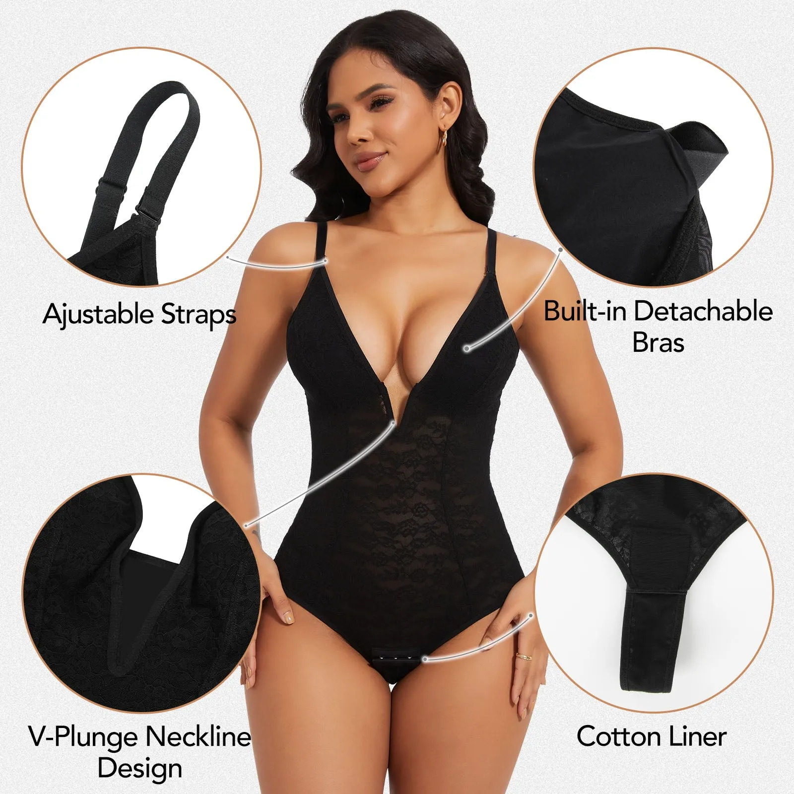 Shaperin Lace Bodysuit Deep V Shapewear Thong sold by Shaperin product image thumbnail 2