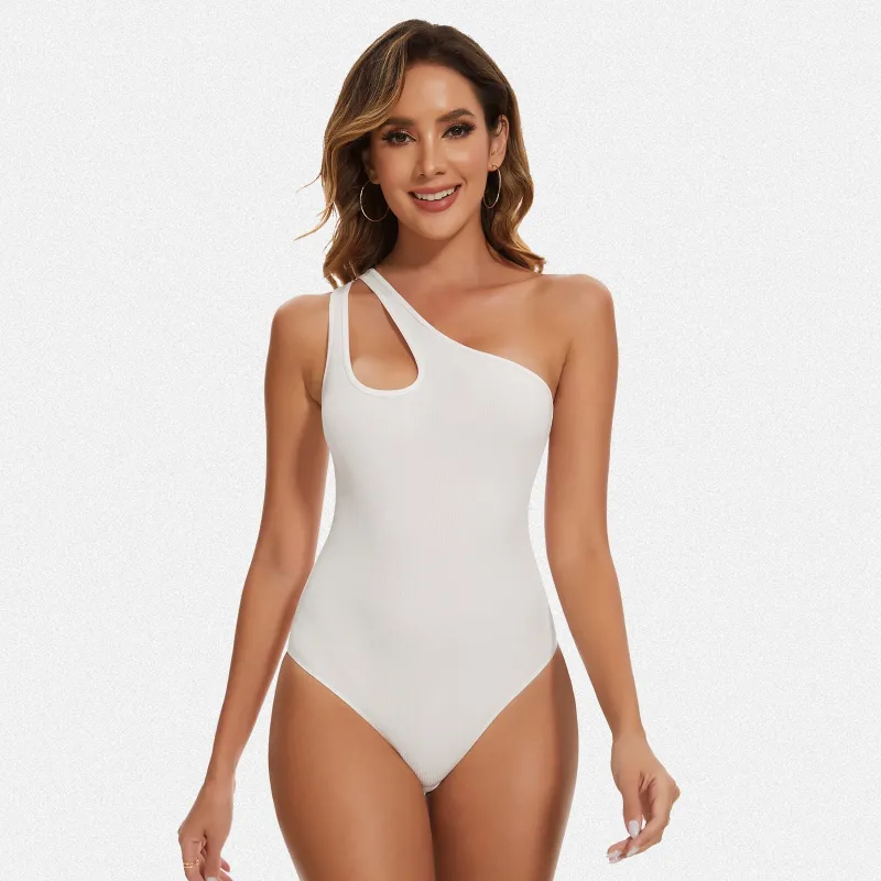 Shaperin One Shoulder Sleeveless Going Out Bodysuits Tops sold by Shaperin