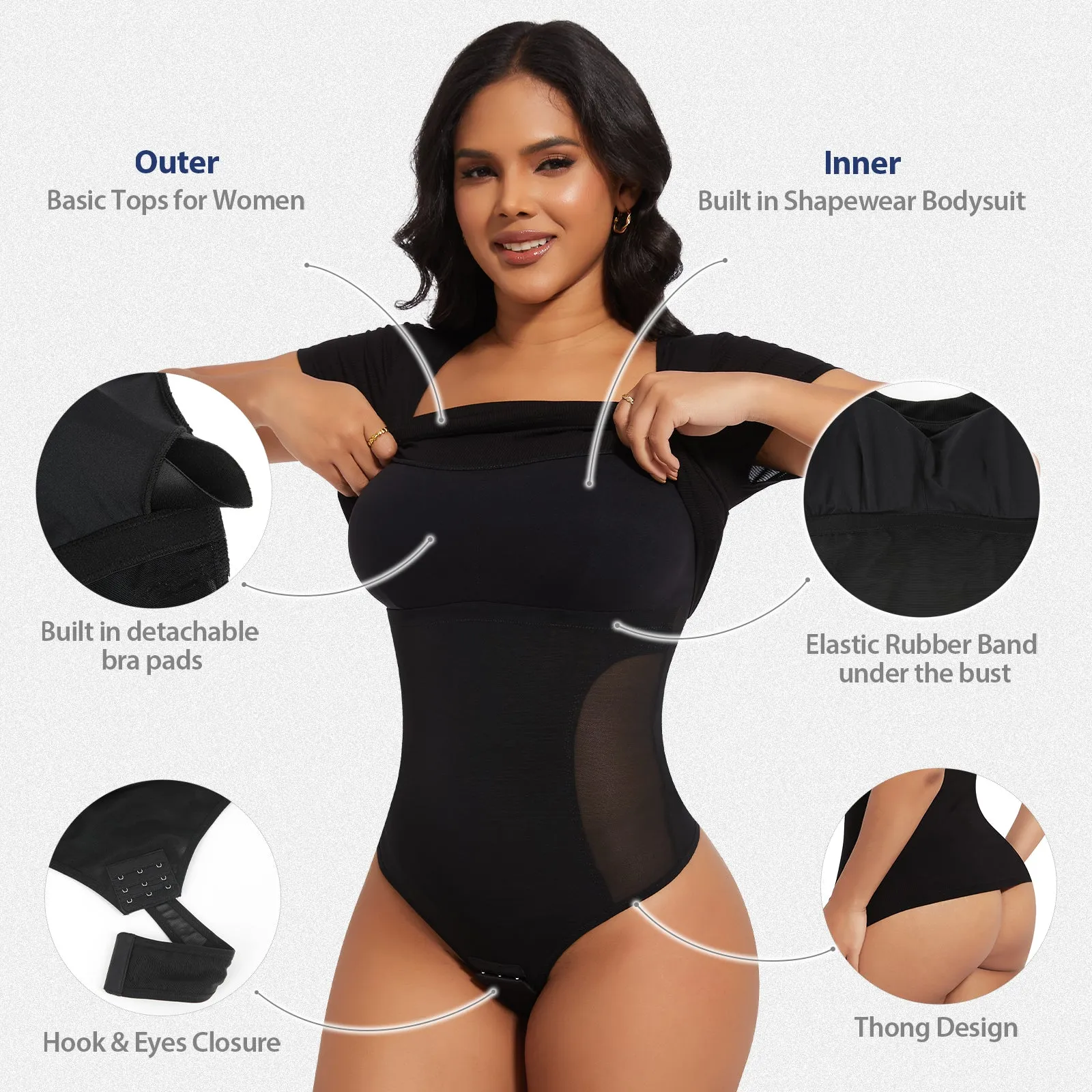 Shaperin Built-In Shapewear Bodysuit 3-In-1 Short Sleeve Top sold by Shaperin product image thumbnail 3
