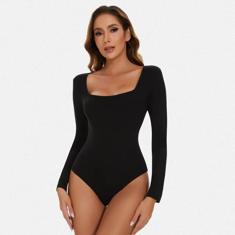 Shaperin Square Neck Long Sleeve Bodysuit Top made by Shaperin