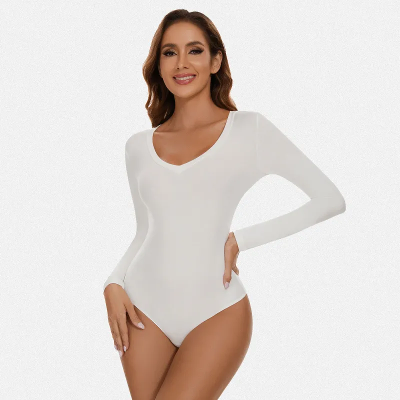 Shaperin V Neck Long Sleeve Bodysuit Top sold by Shaperin