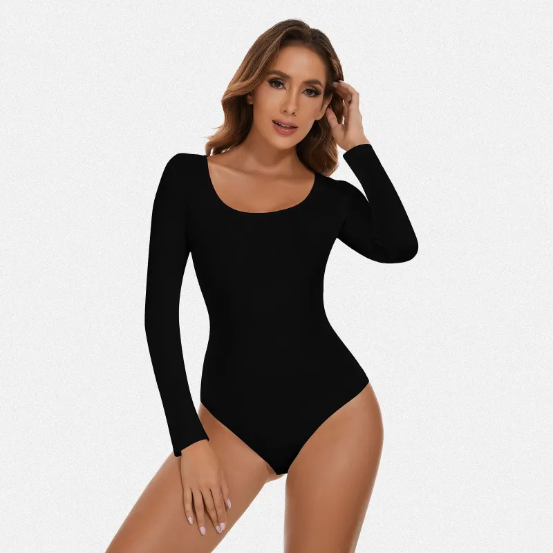 Shaperin Round Neck Long Sleeve Bodysuit Top made by Shaperin