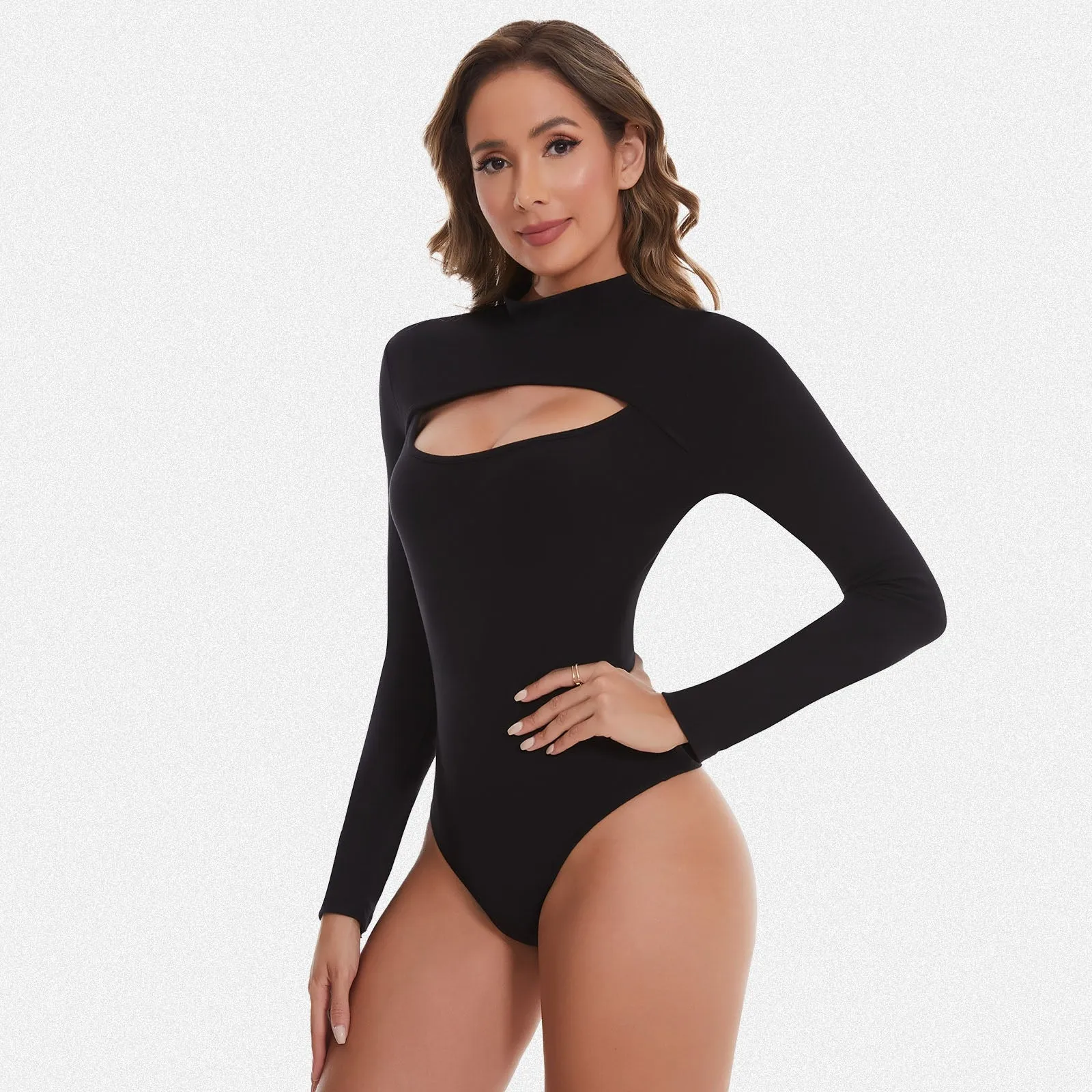 Shaperin Long Sleeve Cut Out Front Bodysuit Top sold by Shaperin product image thumbnail 3