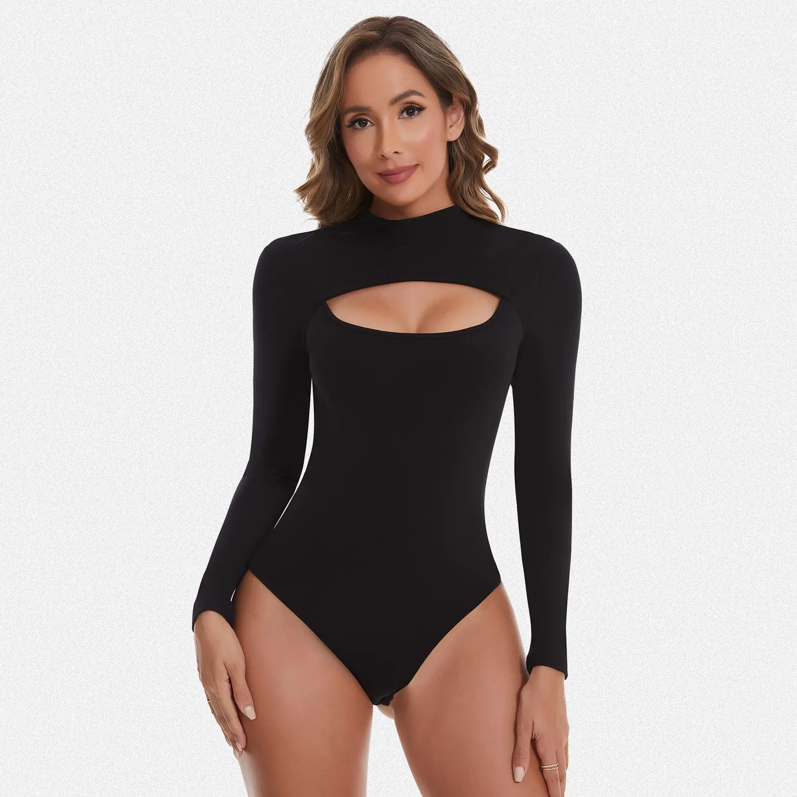 Shaperin Long Sleeve Cut Out Front Bodysuit Top sold by Shaperin product image thumbnail 2
