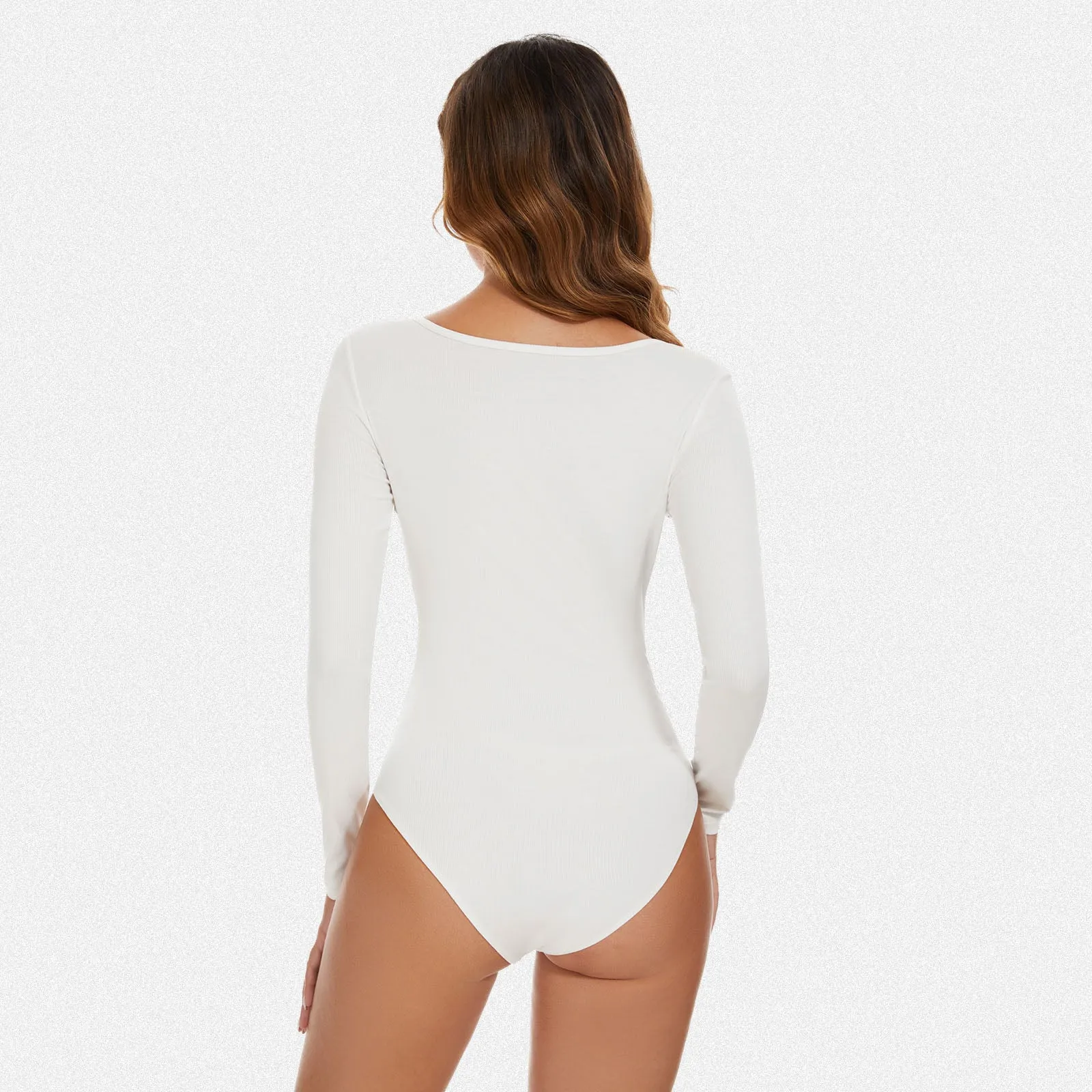 Shaperin Henley Shirt Square Neck Button Long Sleeve Bodysuit Top sold by Shaperin product image thumbnail 3