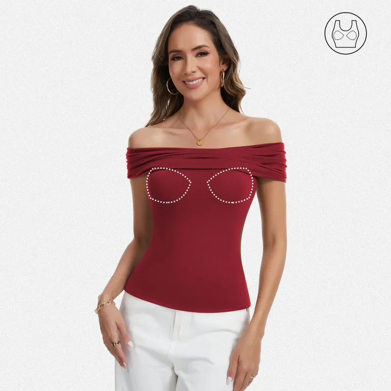 Shaperin Asymmetrical Going Out Top Built-In Bra T2K Top sold by Shaperin