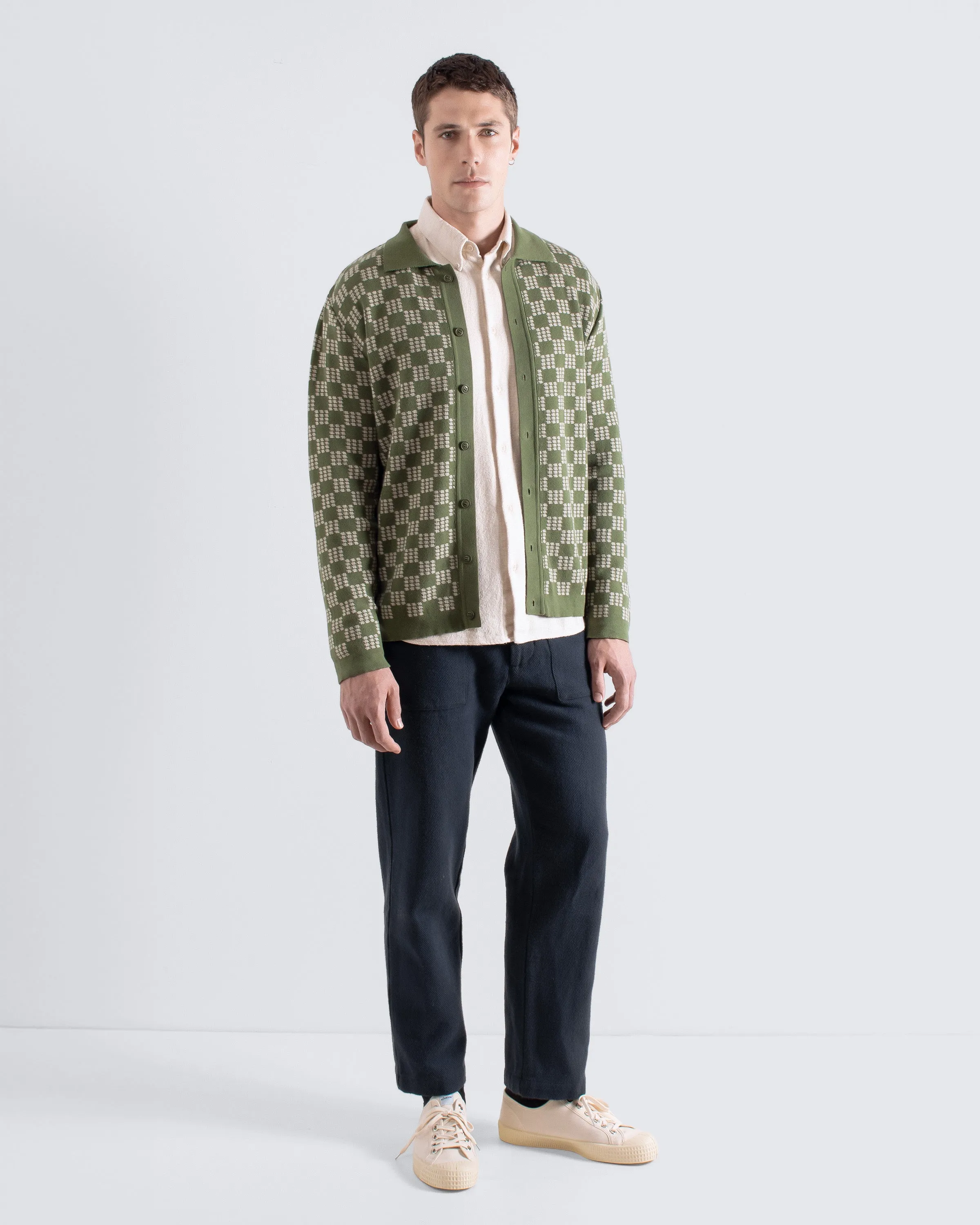 Zigger Knit Shirt - Criss-Cross Green sold by Far Afield