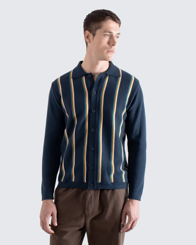 Zigger Knit Shirt - Kuki Navy sold by Far Afield