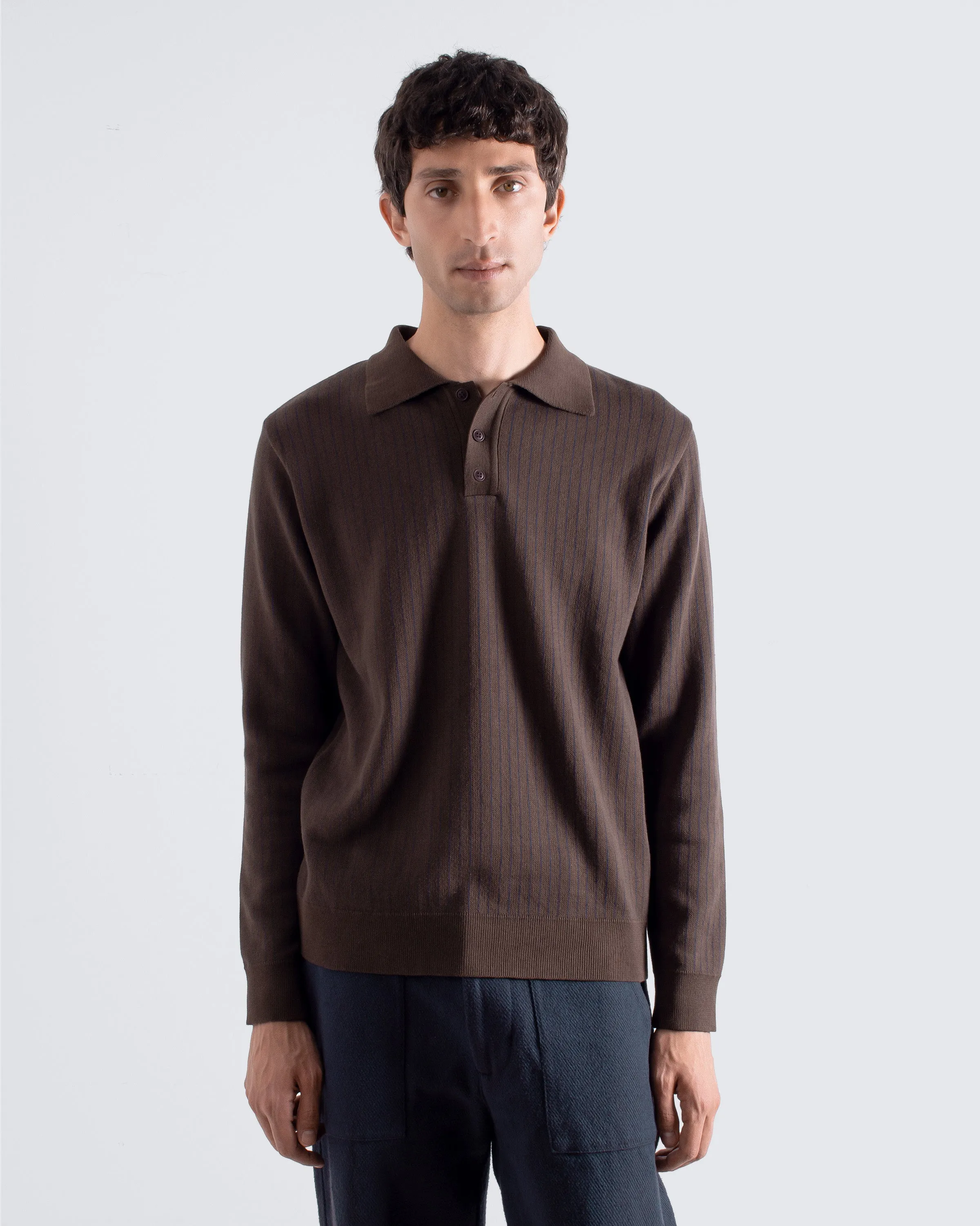 Benny Knit Polo - Brown sold by Far Afield