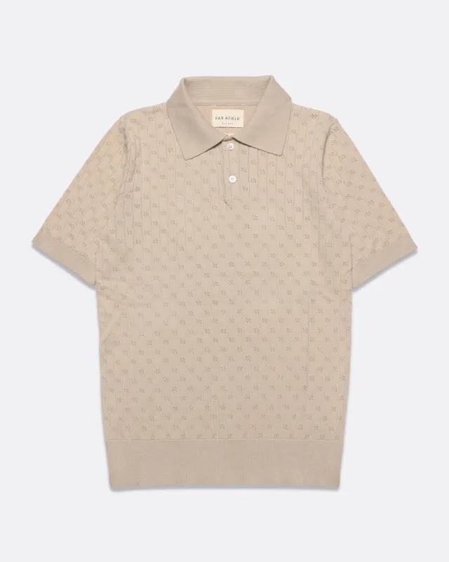 Jacobs Perforated Lace Polo - Peyote Sand sold by Far Afield