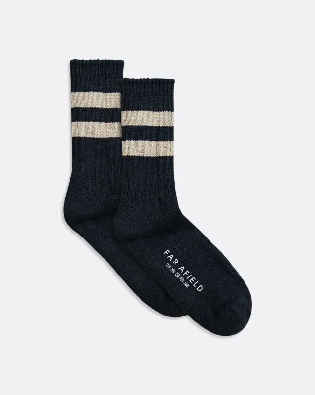 Dos Stripe Socks - Navy Iris made by Far Afield