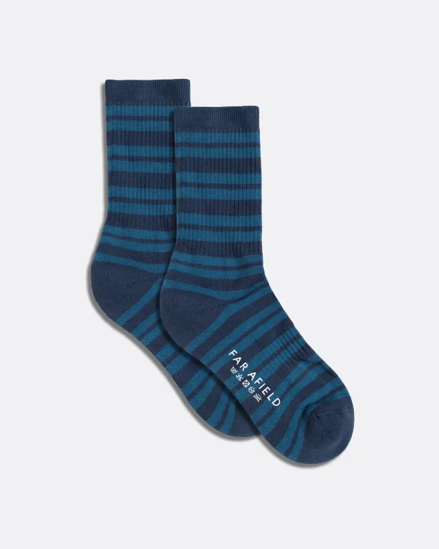 Ribbed Stripe Socks - Navy made by AW25
