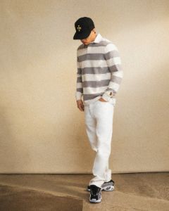 Striped Rugby Polo - Heather Grey/Cream sold by OVO