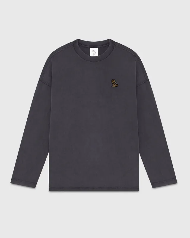WOMENS LONGSLEEVE T-SHIRT - GARMENT DYED BLACK sold by OVO
