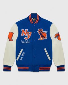 NBA NEW YORK KNICKS VARSITY JACKET - BLUE sold by OVO