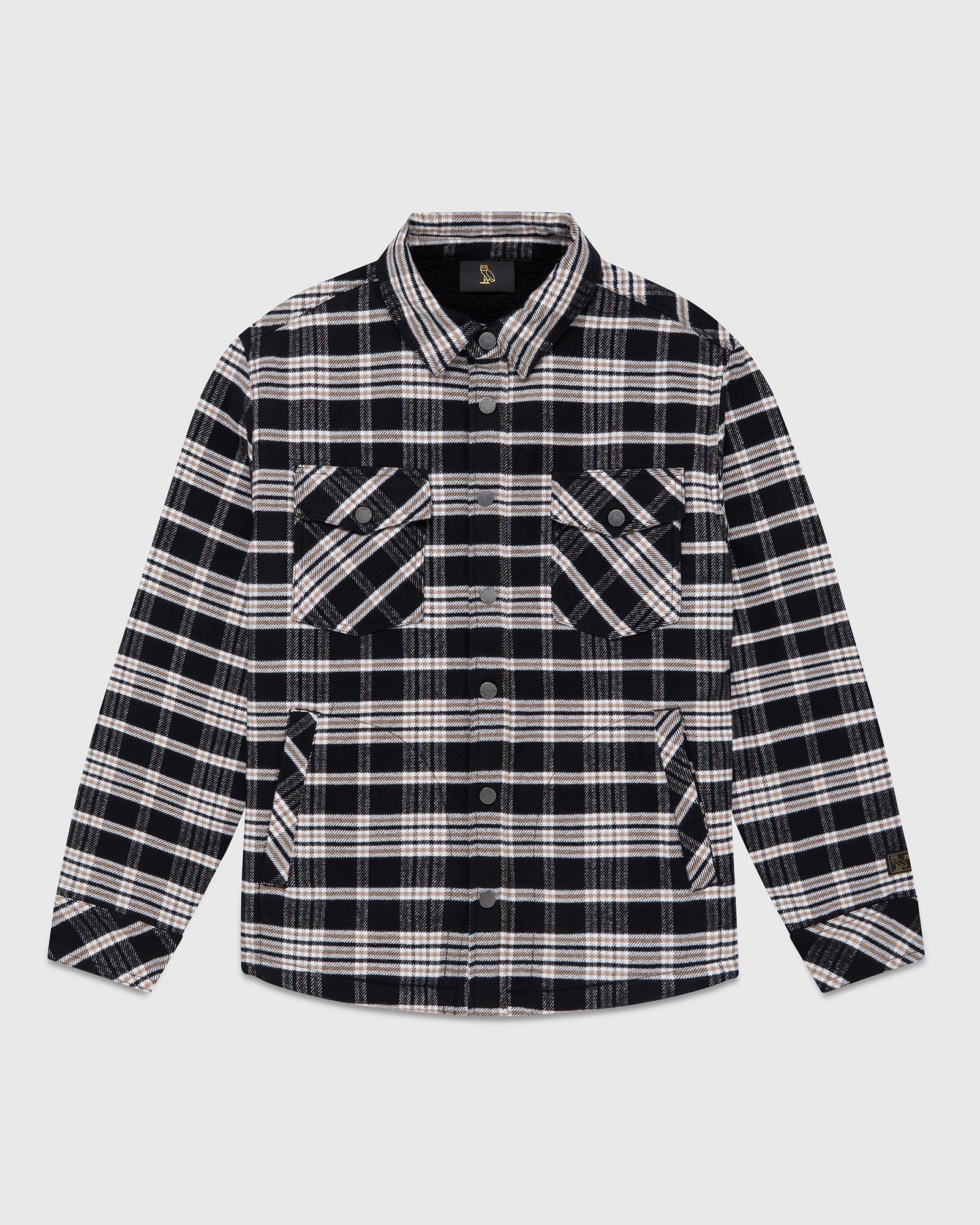 Sherpa Lined Plaid Shirt Jacket - Black sold by OVO