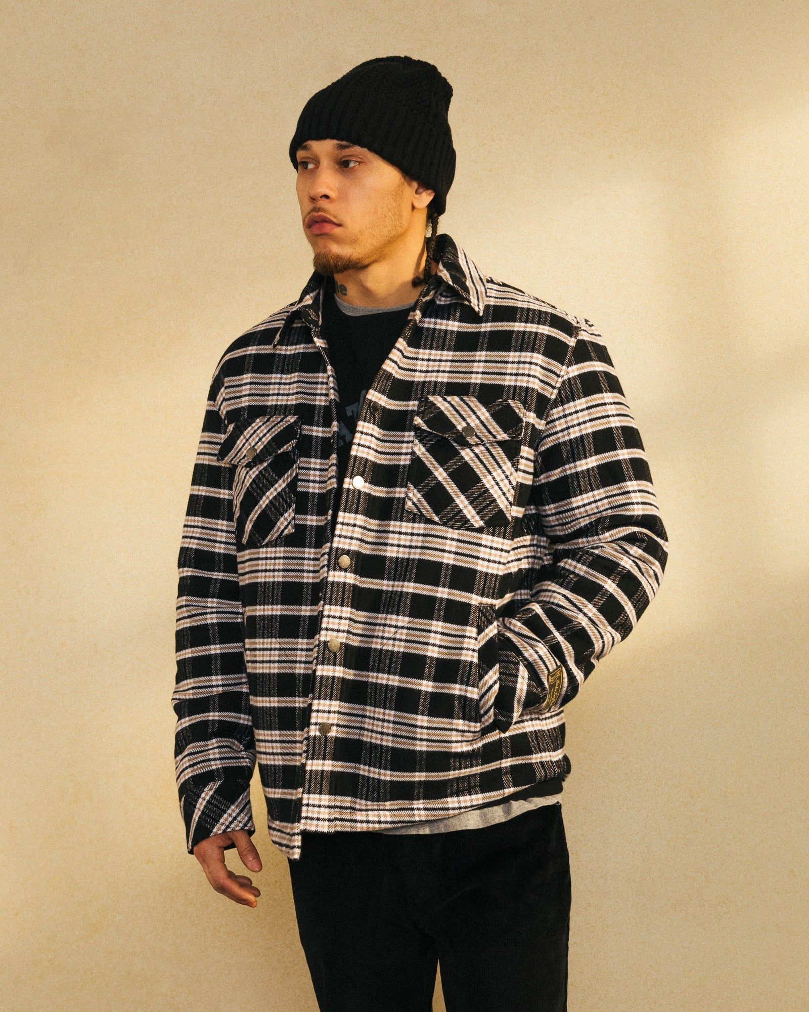 Sherpa Lined Plaid Shirt Jacket - Black sold by OVO product image thumbnail 2