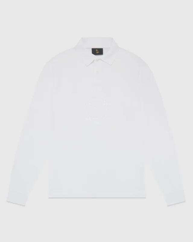 Longsleeve Pique Polo With Crest - White sold by OVO