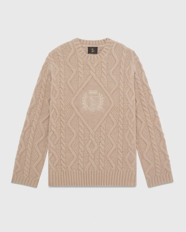 Cable Knit Sweater With Crest - Camel sold by OVO