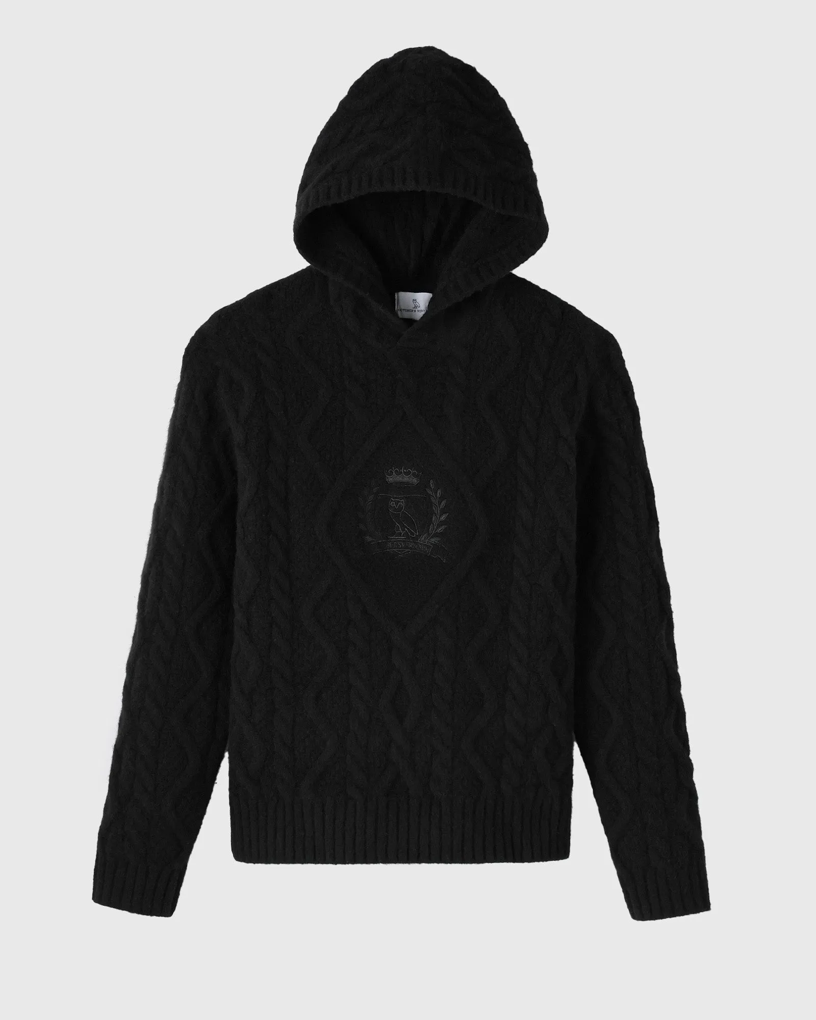 Cable Knit Hoodie With Crest sold by OVO
