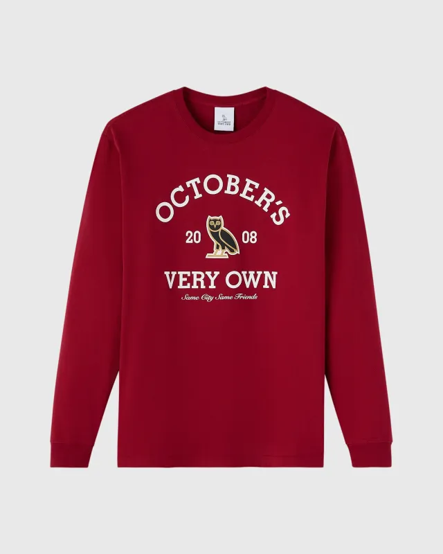 Collegiate Long-Sleeve Tee - Deep Red sold by OVO