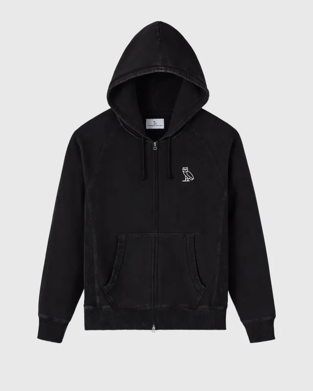 Muskoka Raglan Full-Zip Hoodie - Garment Dyed Black sold by OVO