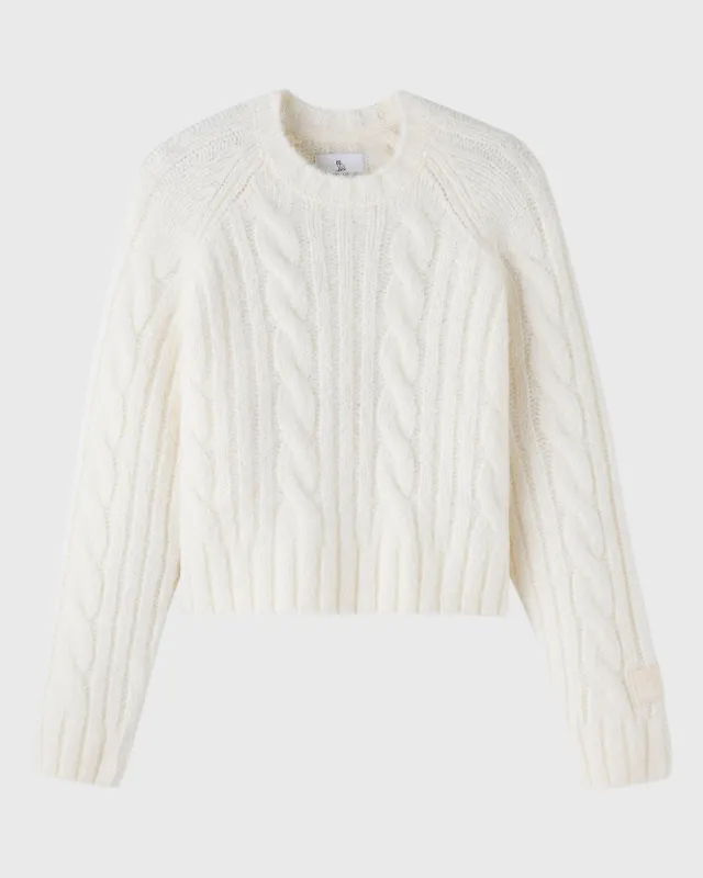 Cropped Cableknit Sweater - Cream sold by OVO