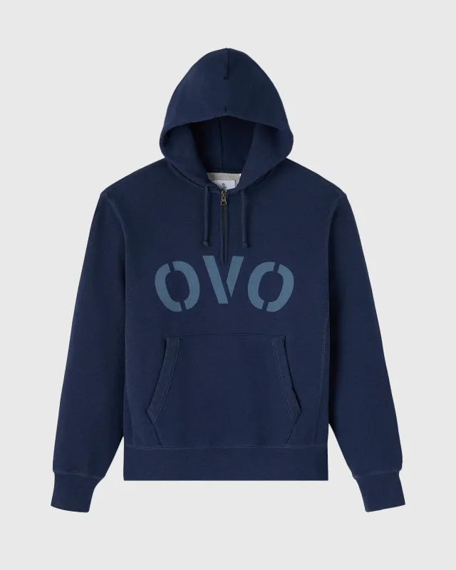 Garment Dyed Quarter-Zip Hoodie - Washed Indigo sold by OVO