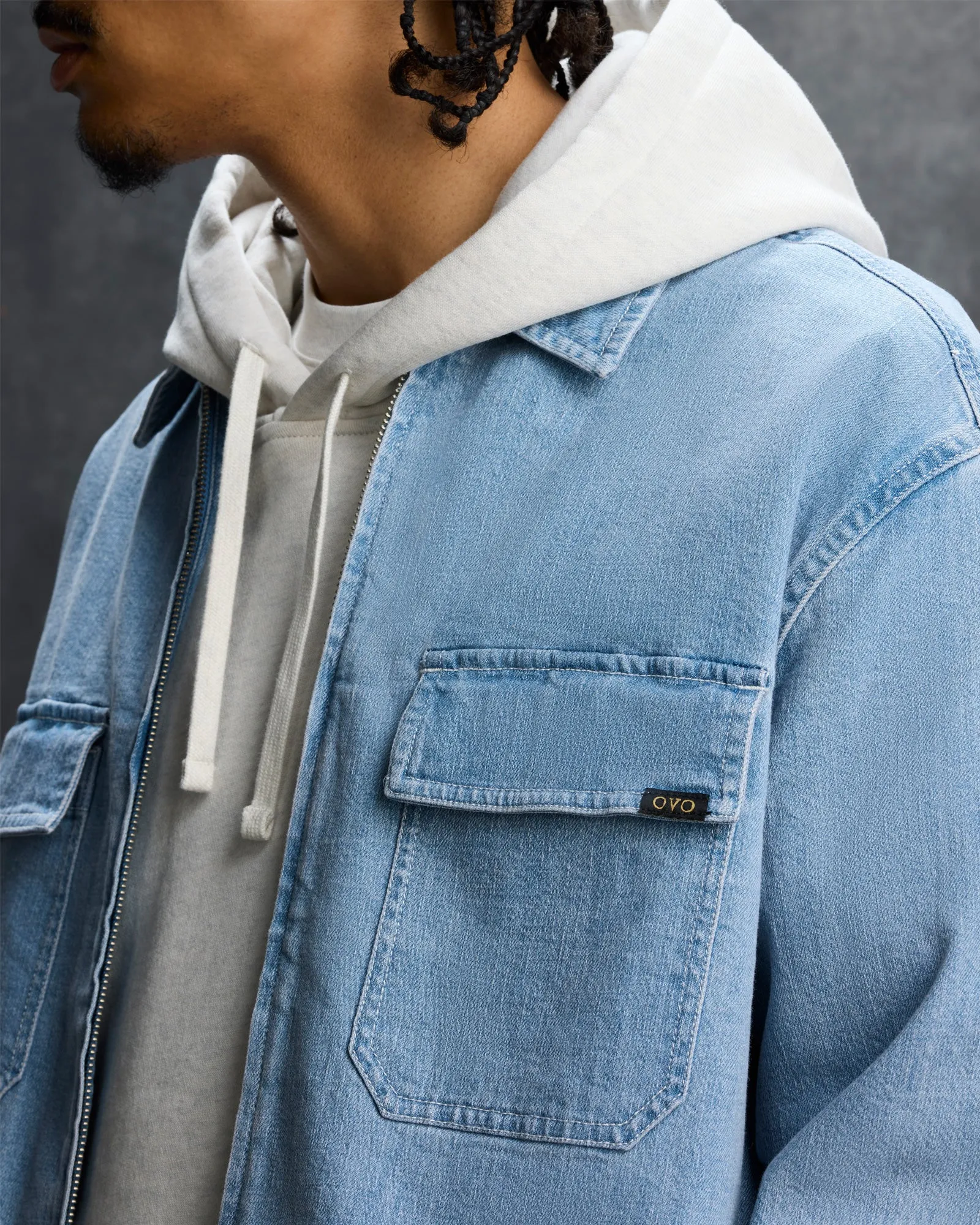 Denim Zip-Up Shirt - Washed Denim sold by OVO product image thumbnail 3