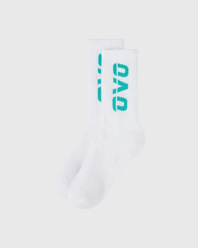 RUNNER SOCKS - WHITE/TEAL sold by OVO