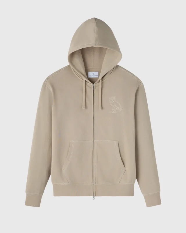 Tonal Stitch Full-Zip Hoodie - Beige sold by OVO