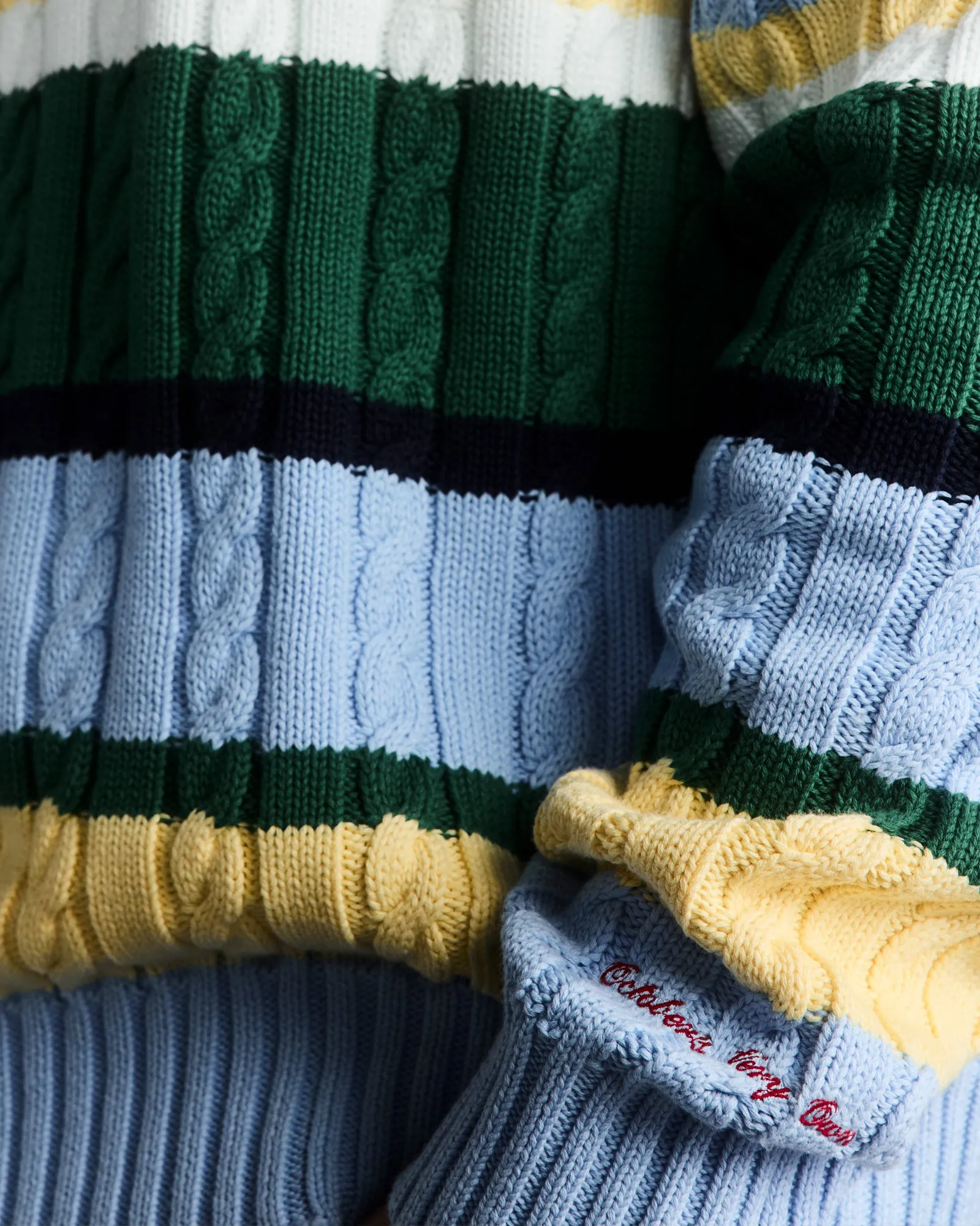 Script Wordmark Stripe Cable Knit Sweater - Light Blue/Multi sold by OVO product image thumbnail 3