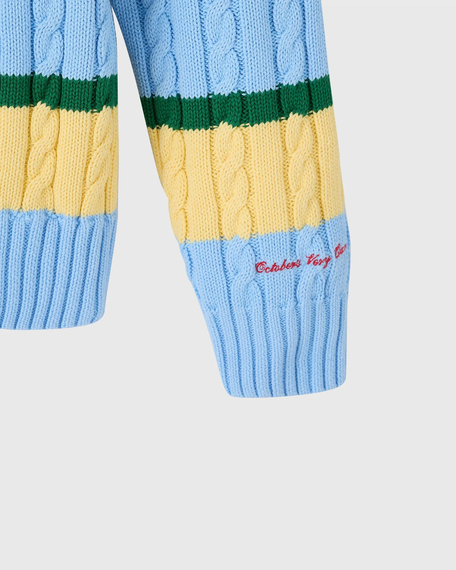 Script Wordmark Stripe Cable Knit Sweater - Light Blue/Multi sold by OVO product image thumbnail 5