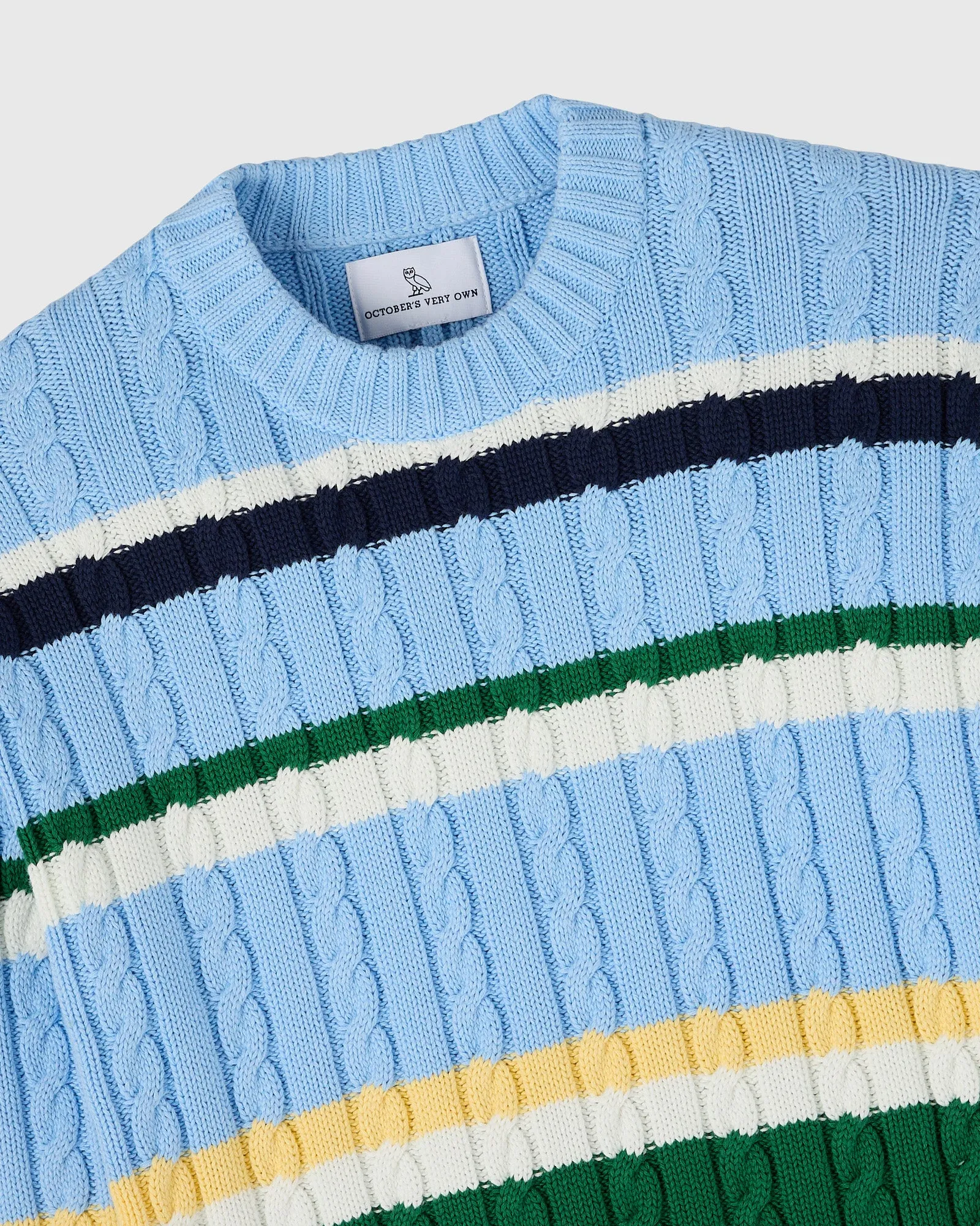Script Wordmark Stripe Cable Knit Sweater - Light Blue/Multi sold by OVO product image thumbnail 4