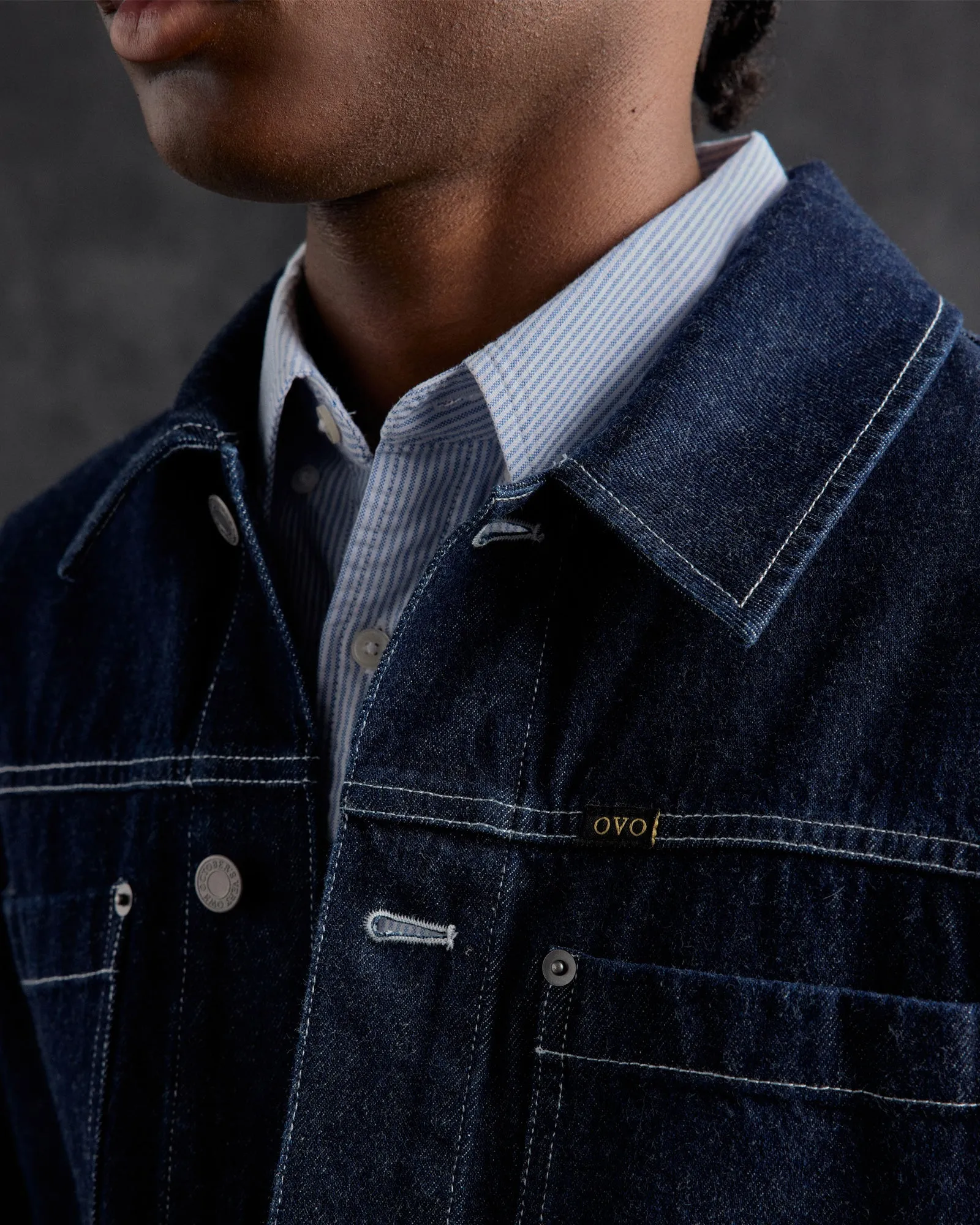 Construction Wordmark Denim Chore Jacket - Indigo sold by OVO product image thumbnail 3