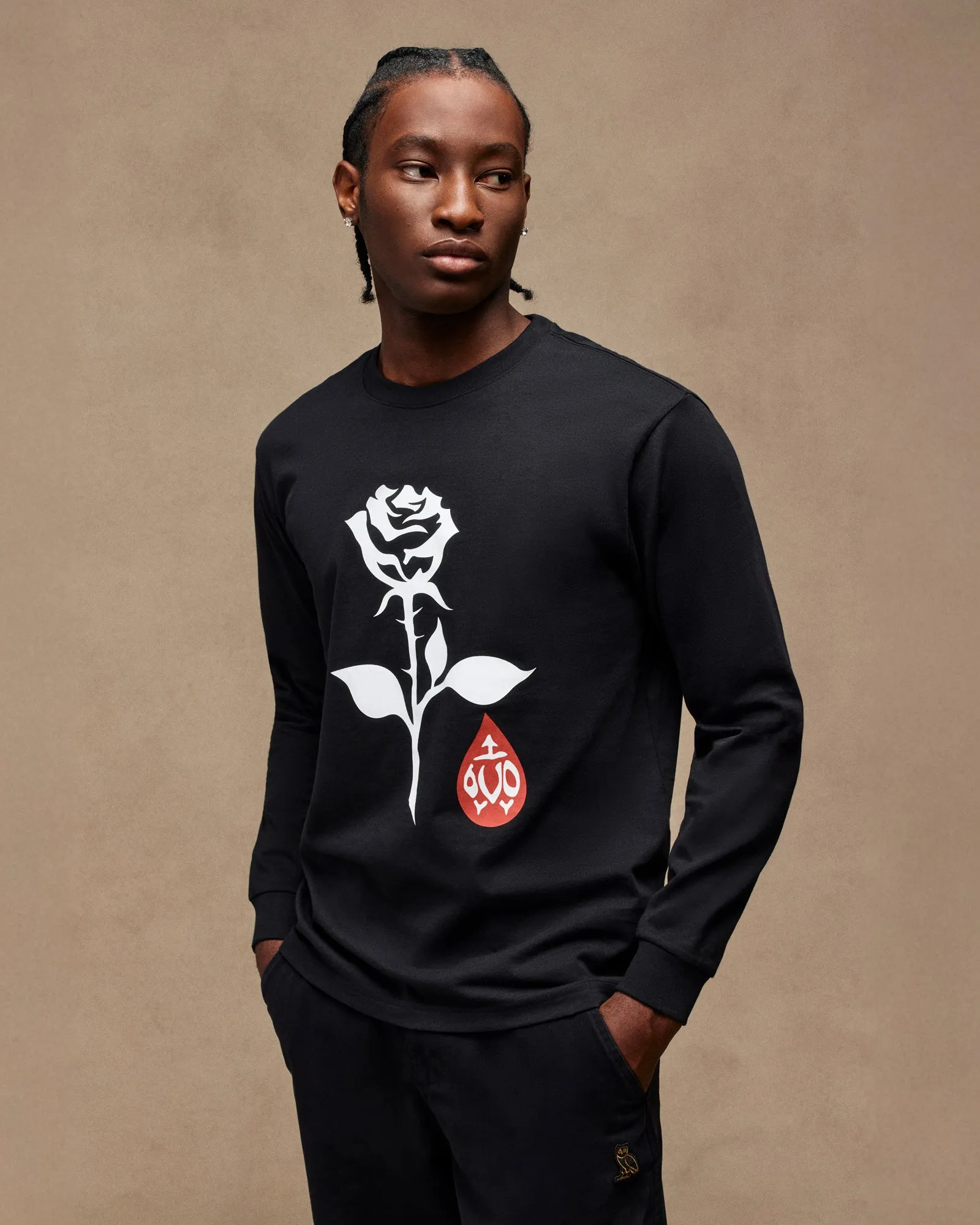 Rose Drop Long-Sleeve Tee - Black sold by OVO product image thumbnail 2