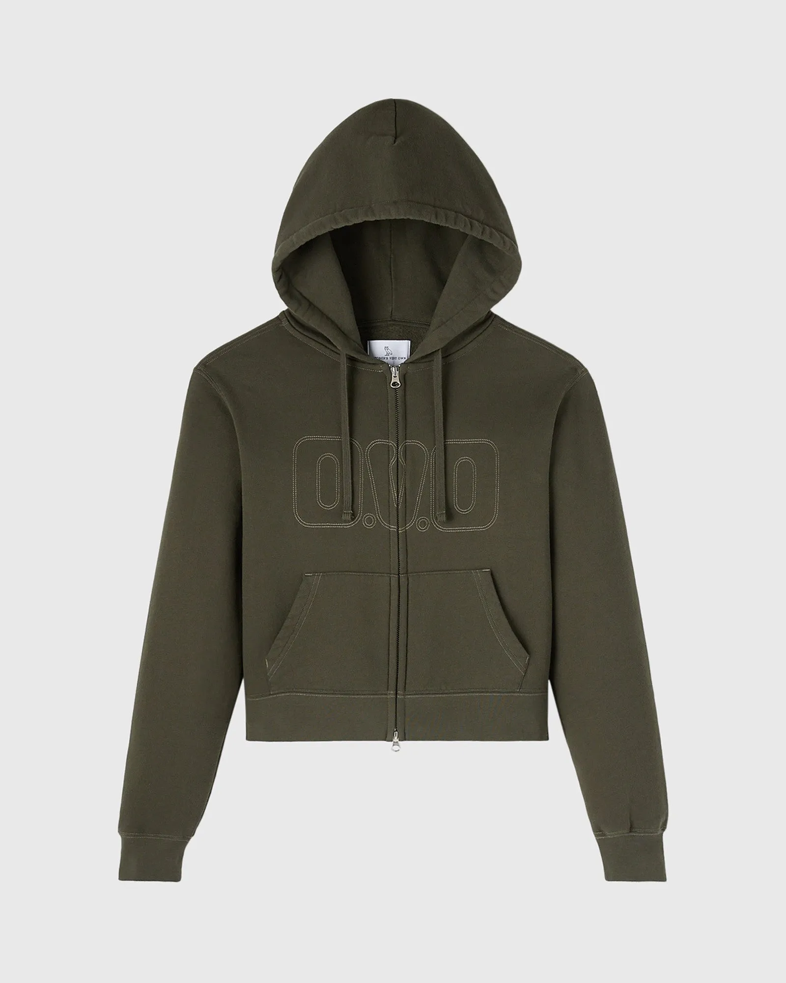 Contrast-Stitch Full-Zip Hoodie - Olive sold by OVO