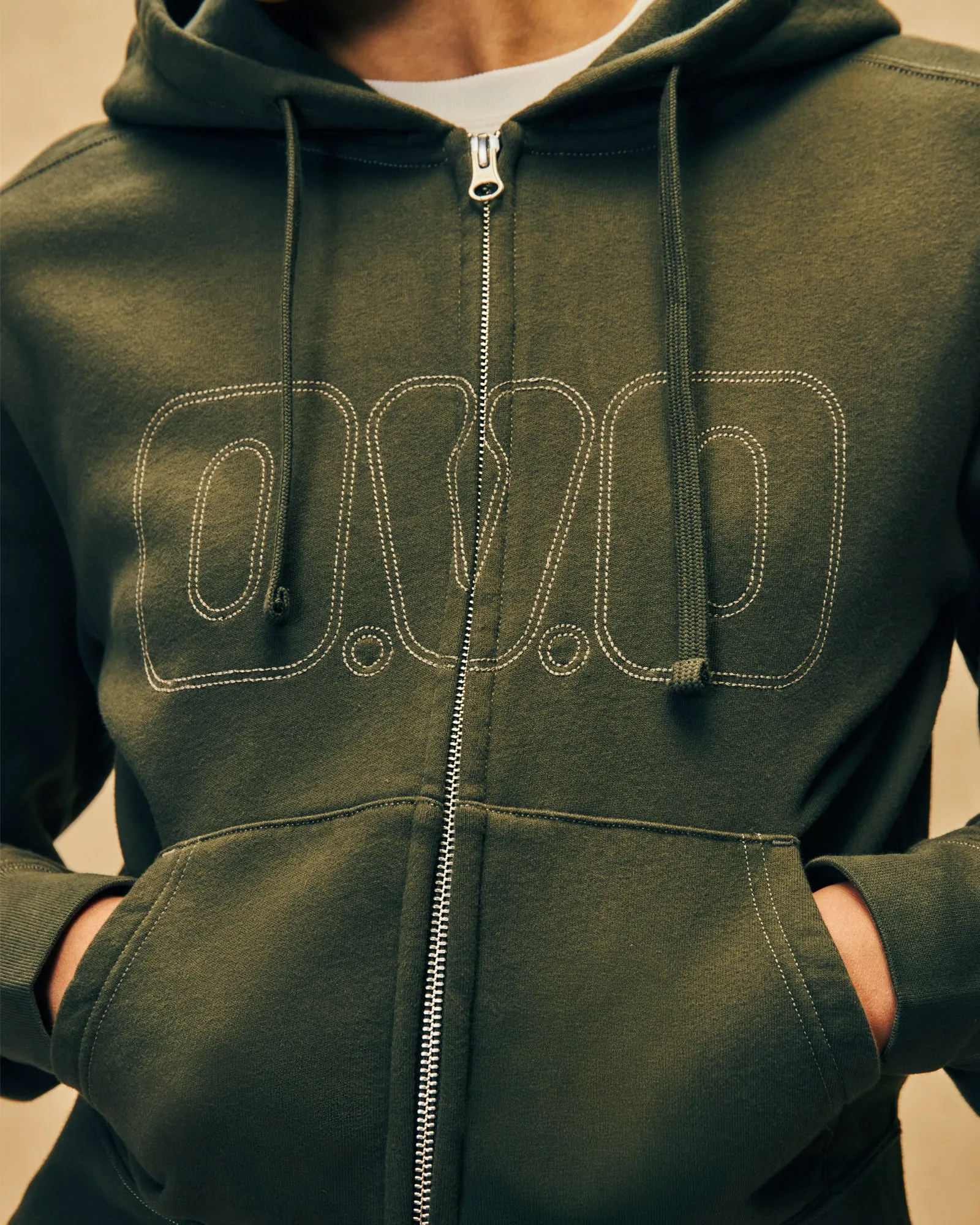 Contrast-Stitch Full-Zip Hoodie - Olive sold by OVO product image thumbnail 2