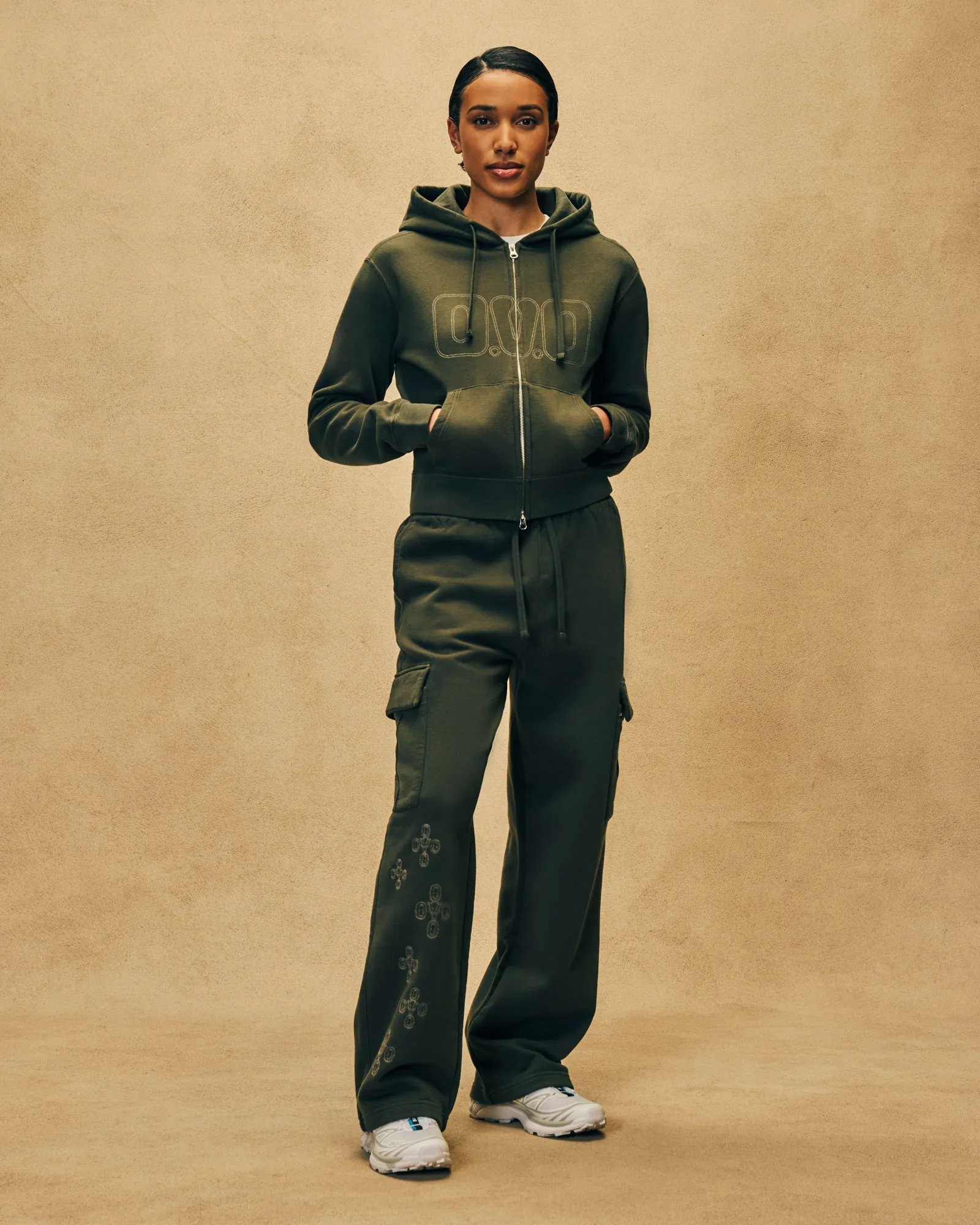 Contrast-Stitch Full-Zip Hoodie - Olive sold by OVO product image thumbnail 3