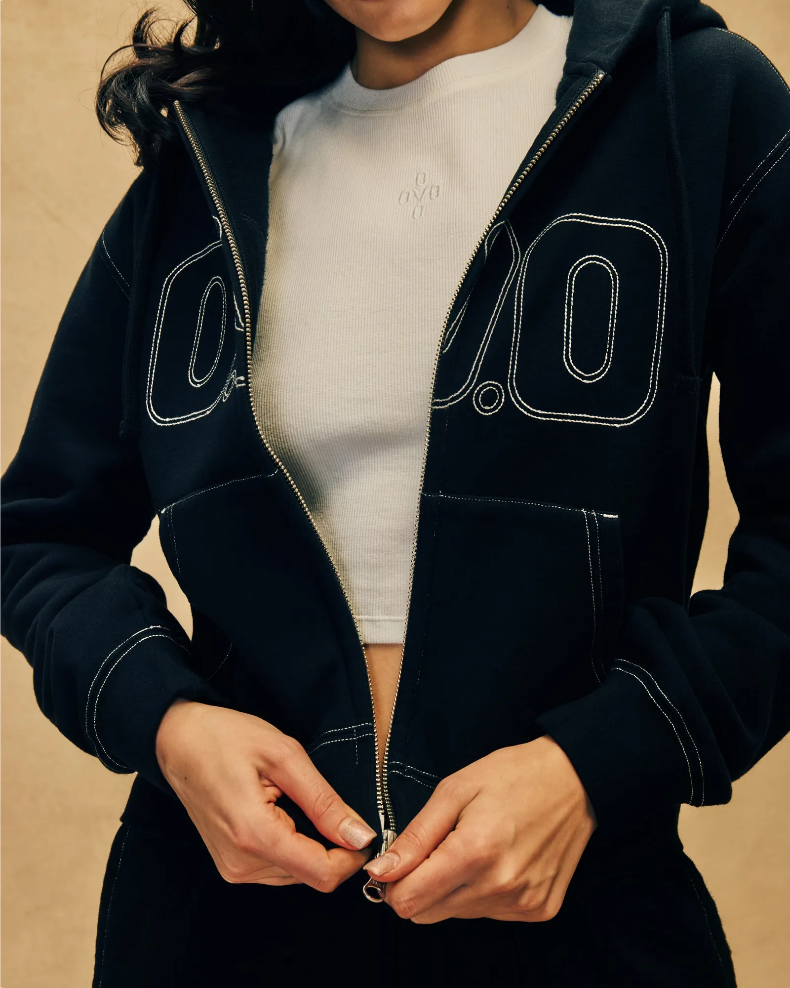 Contrast-Stitch Full-Zip Hoodie - Black sold by OVO product image thumbnail 2