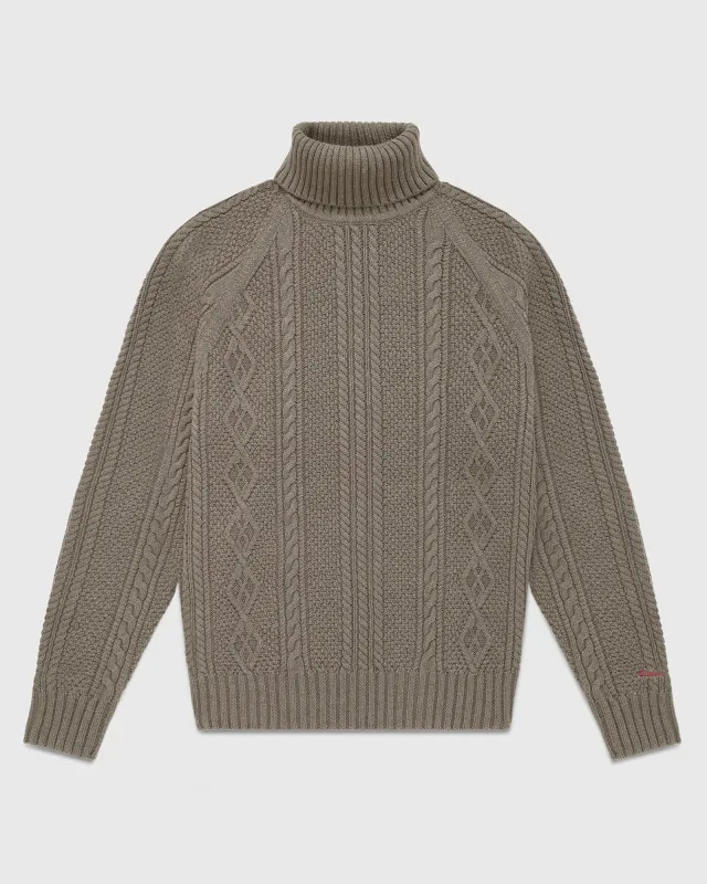 Cable Knit Turtleneck Sweater - Taupe sold by OVO