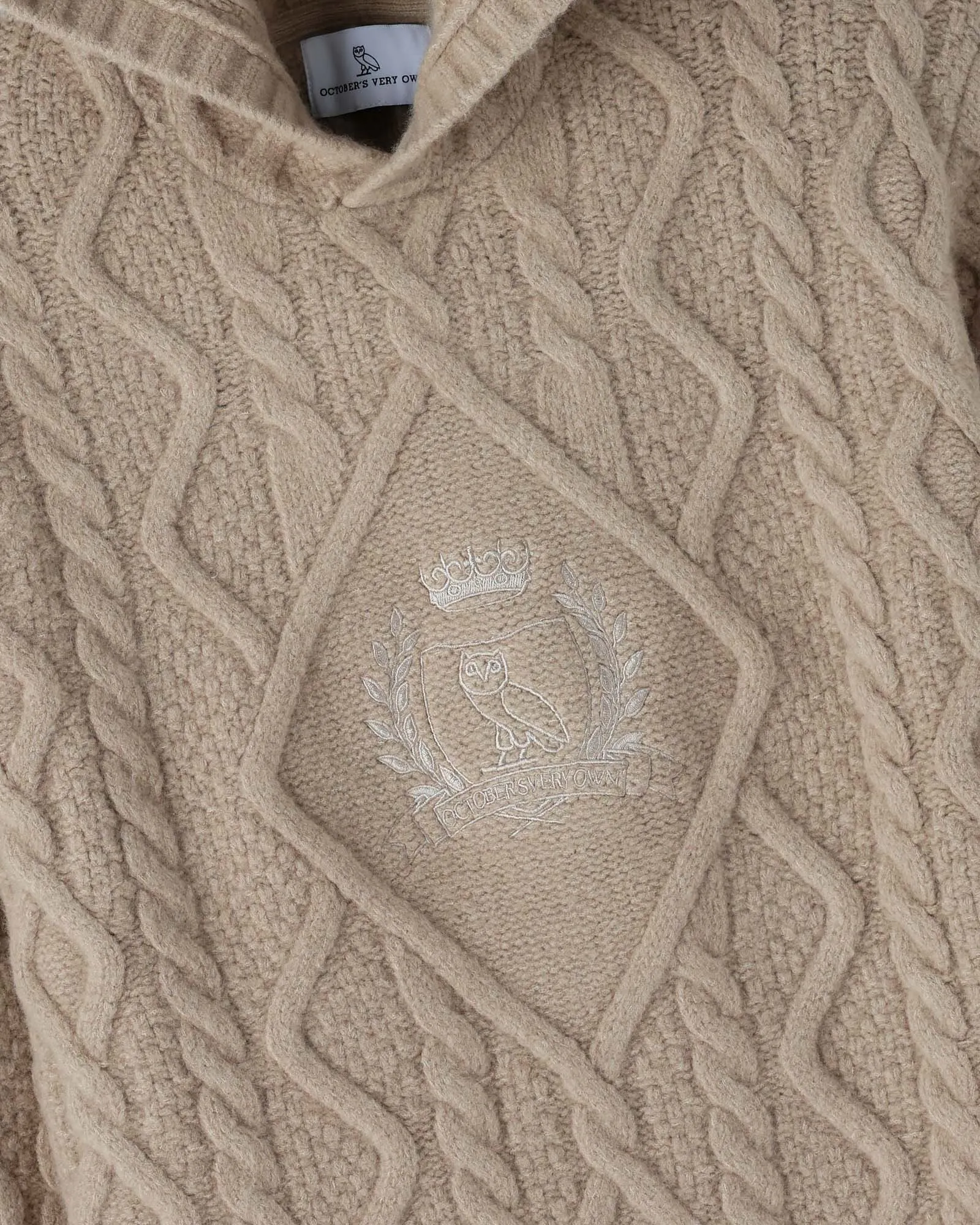 Cable Knit Hoodie With Crest - Camel sold by OVO product image thumbnail 2