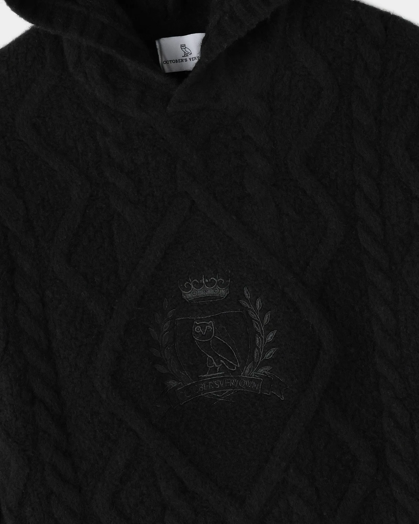 Cable Knit Hoodie With Crest - Black sold by OVO product image thumbnail 2
